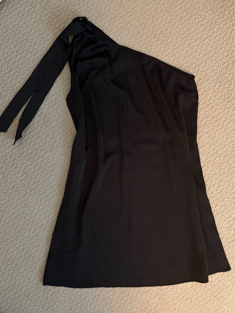 Black Satin One Shoulder Shift Dress
